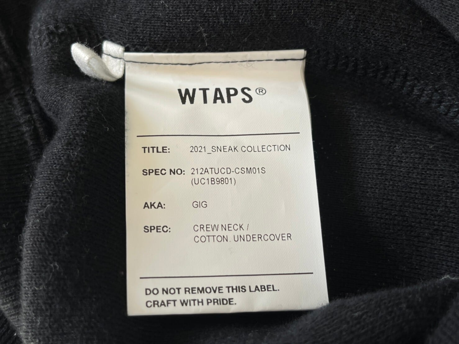 WTAPS × UNDER COVER GIG CREW NECK 212ATUCD-CSM01S 03 BLACK 38939 ...