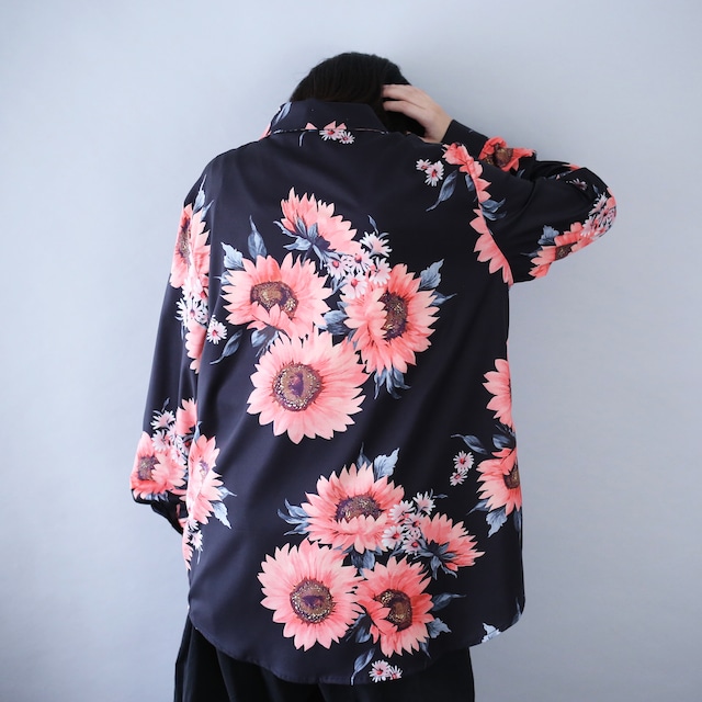 black base pink sunflower art pattern mode shirt