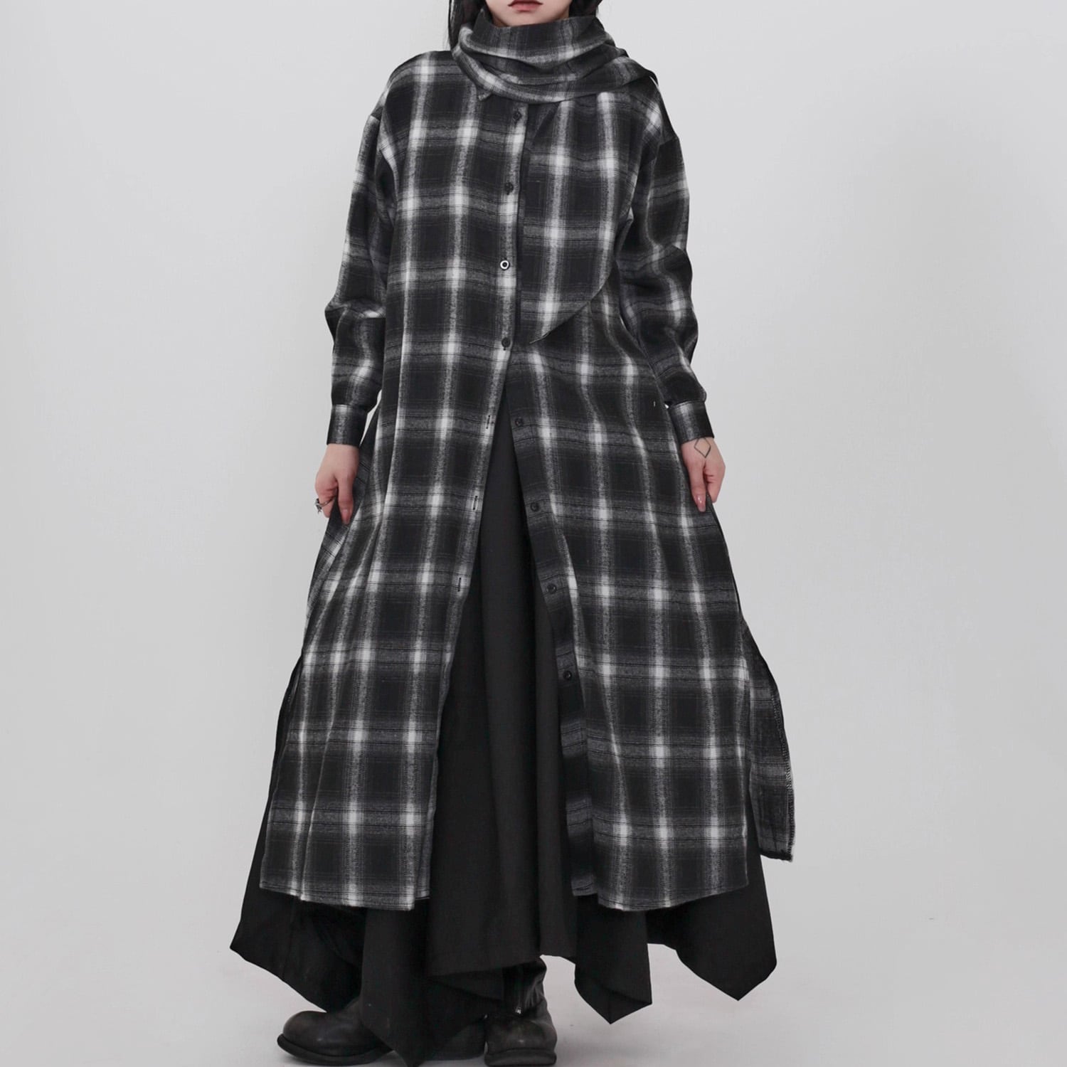 長袖 チェック柄 マキシ丈 シャツジャケット 1color JK0324