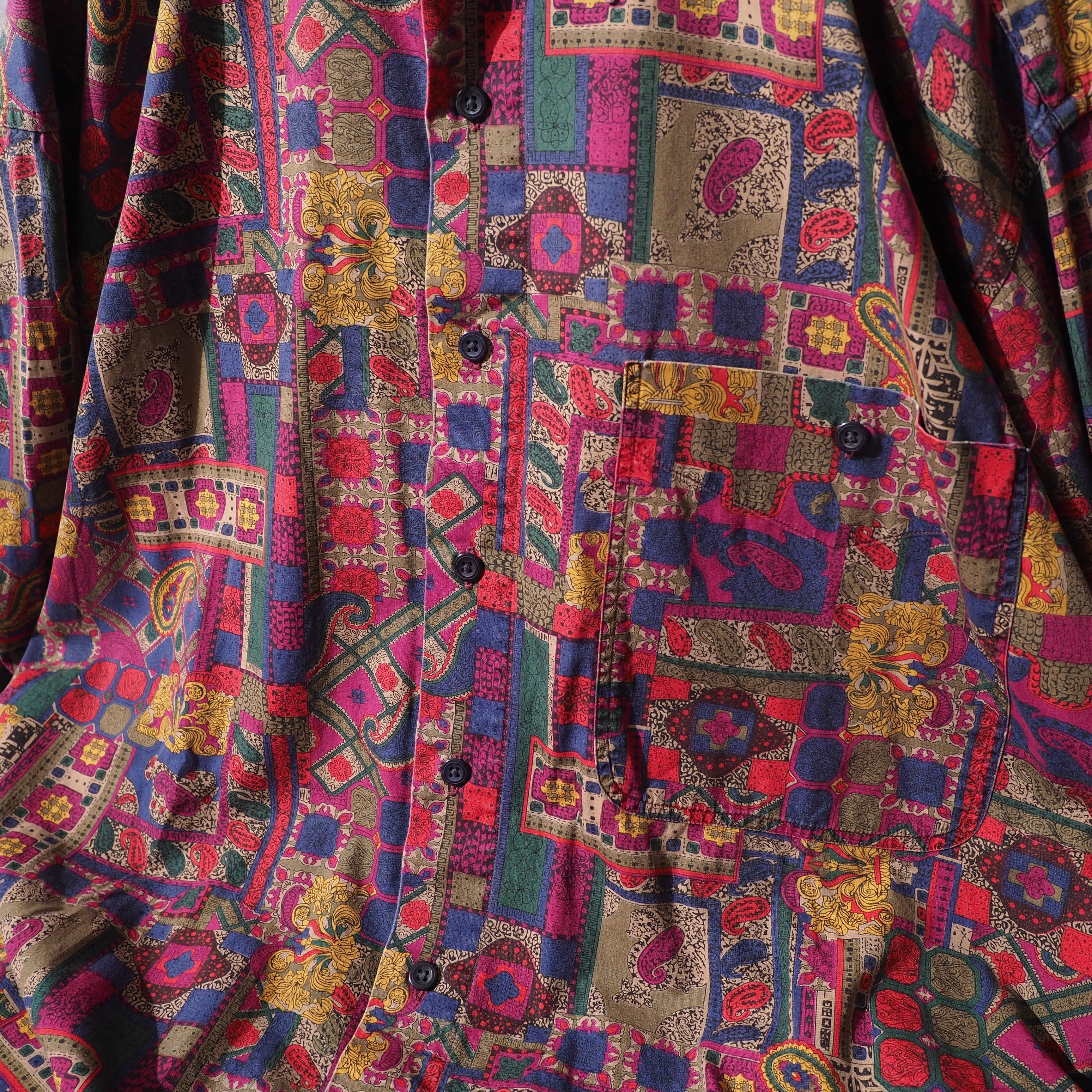 1990s "曼荼羅 " Beautiful luxury All Over pattern vintage loose shirt