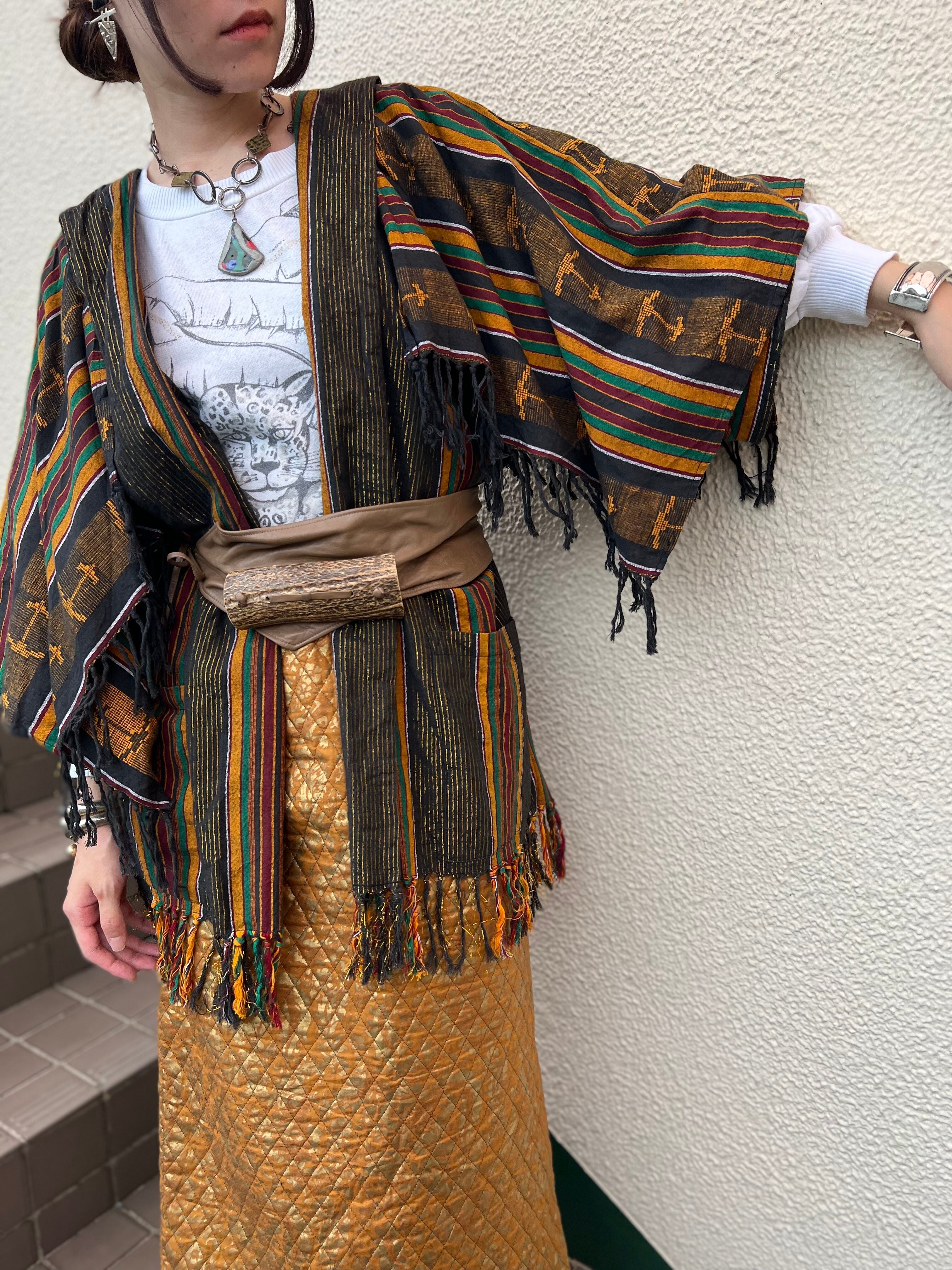 Vintage black × lame design cotton fringe jacket ( ヴィンテージ