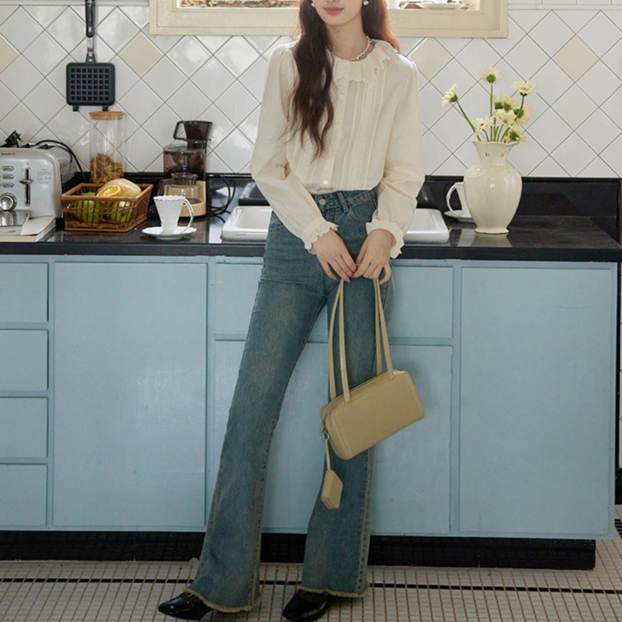 長袖 フリルカラー ブラウス W01364