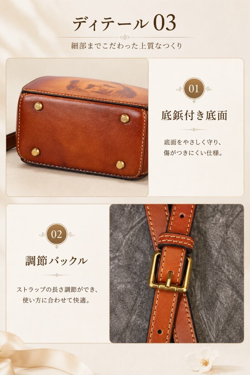 本革パンダバッグ 2WAY ハンドバッグ ショルダーバッグ 牛革 手描き
