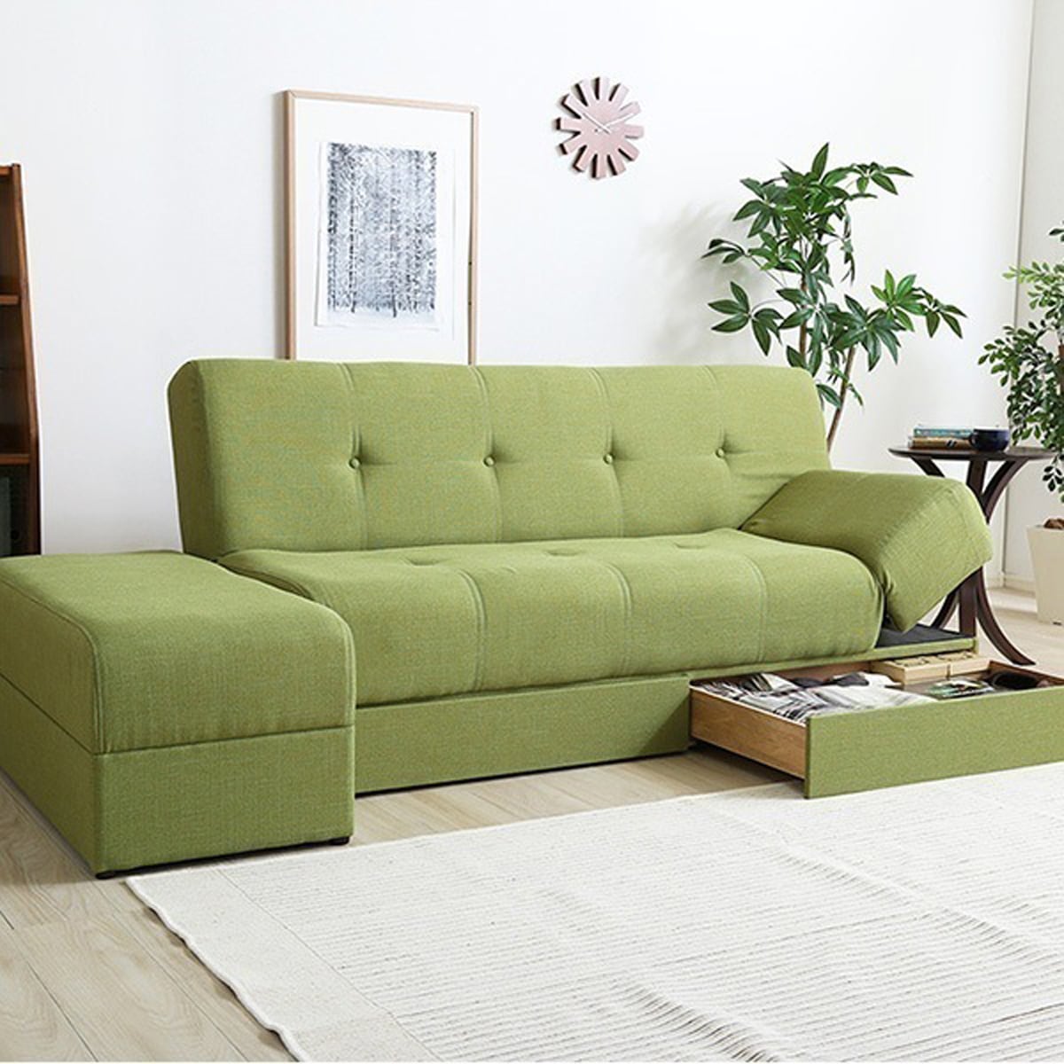 マルチソファベッド ワイド幅197cm スツール付き日本製完成品でお届けSaul-ソール-インテリア