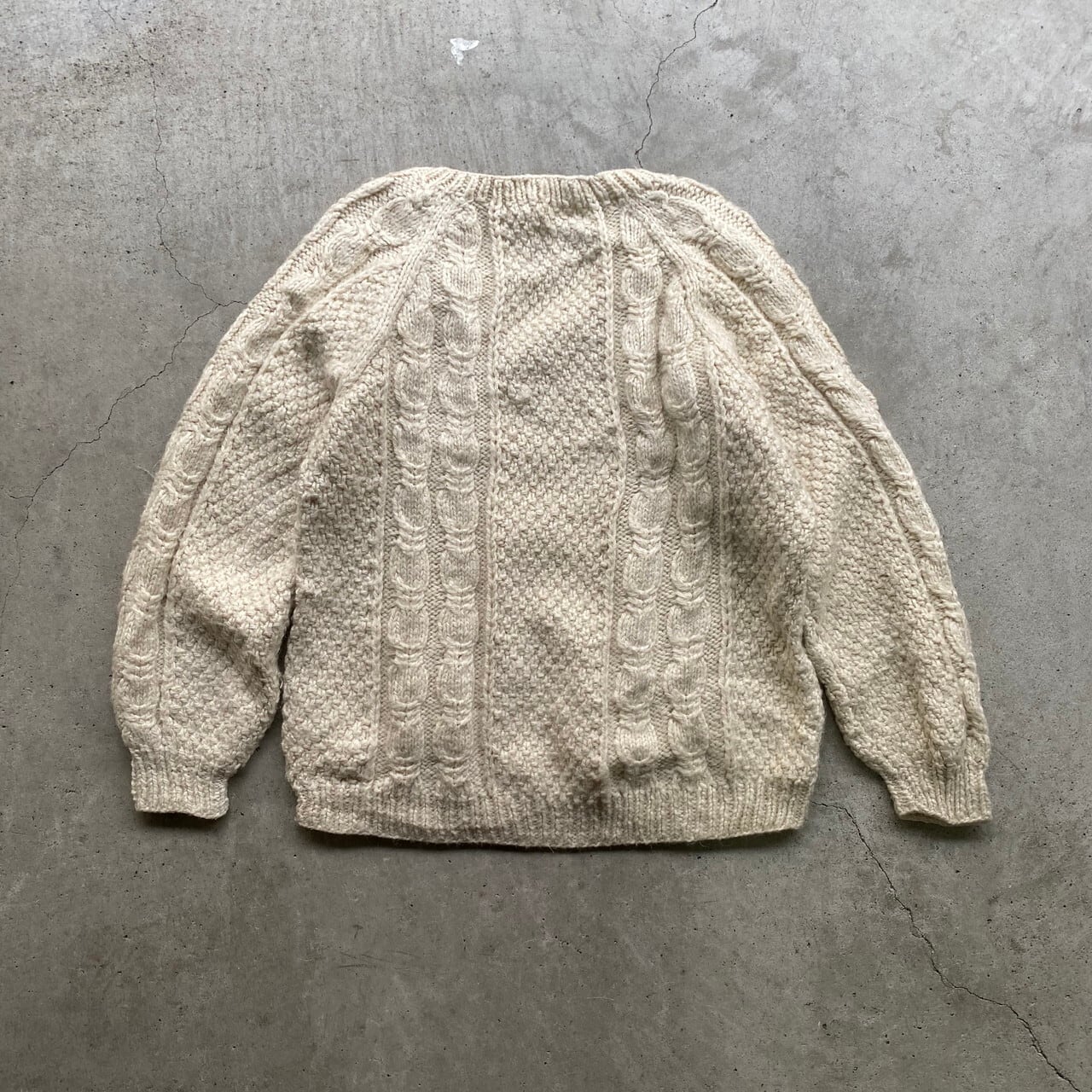 深Vネック アランニットセーター ウールニットセーター レディースXL