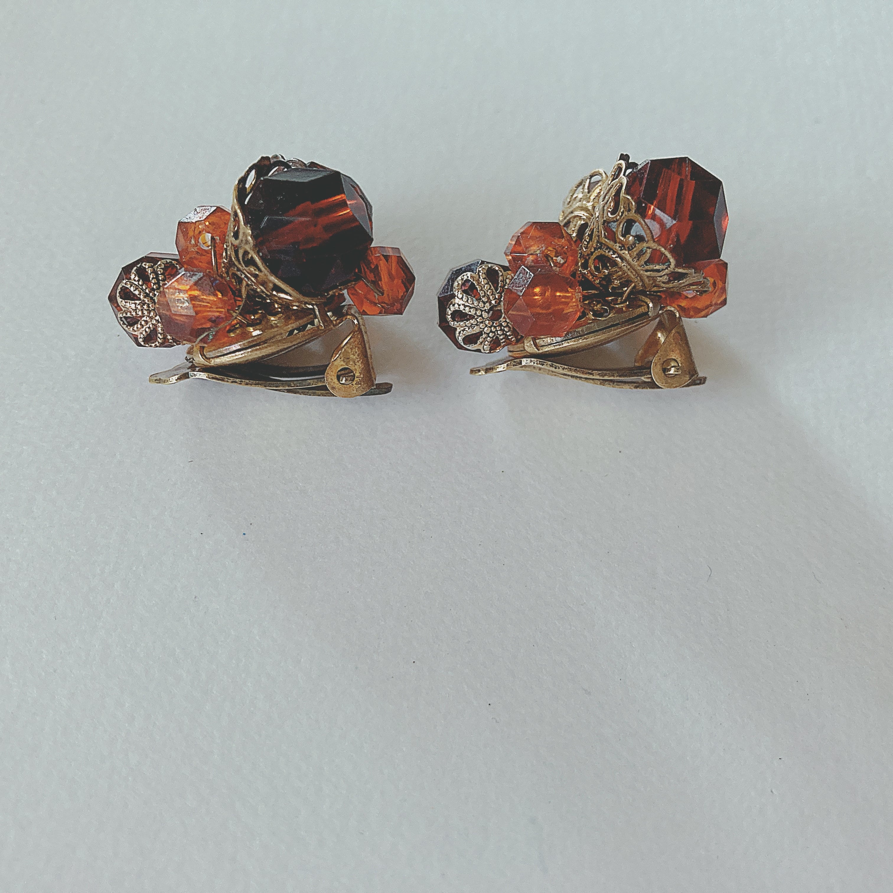 Vintage 50s - 60s Western Germany clear brown beads earrings ヴィンテージ　50年代 -  60年代　西ドイツ製　クリア　ブラウン　ビーズ　イヤリング b981