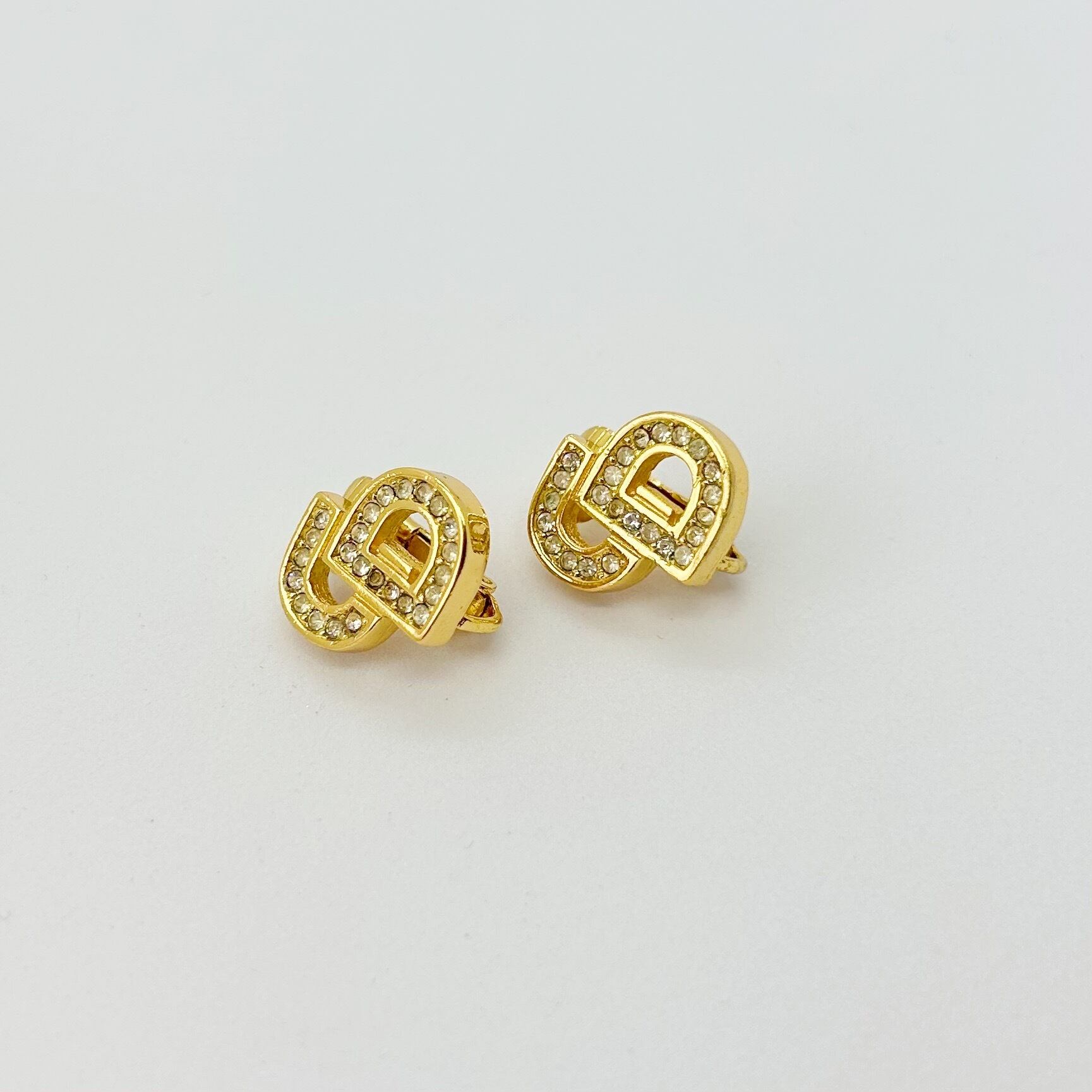 DIORピアス E5346】Christian Dior CD rhinestone earrings/クリスチャン