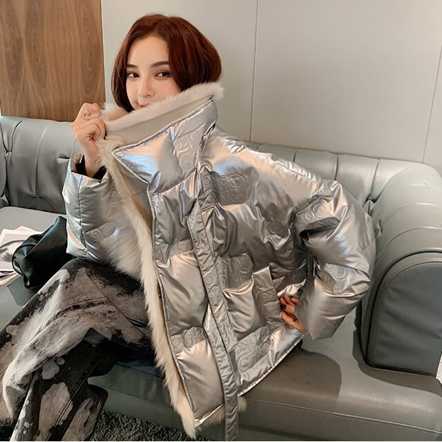全3色 レディース アウター ダウンコート ダウンジャケット ファーコート かっこいい シルバー/ブルー/シャンパンゴールド S/M/L