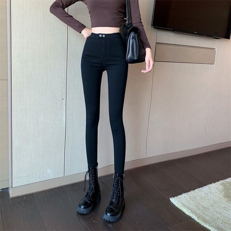 パンツ レディースベルベットハイウェストウェストスリムブラックオータムウィンター 秋物 冬物 ブラックストロベリース71180569058