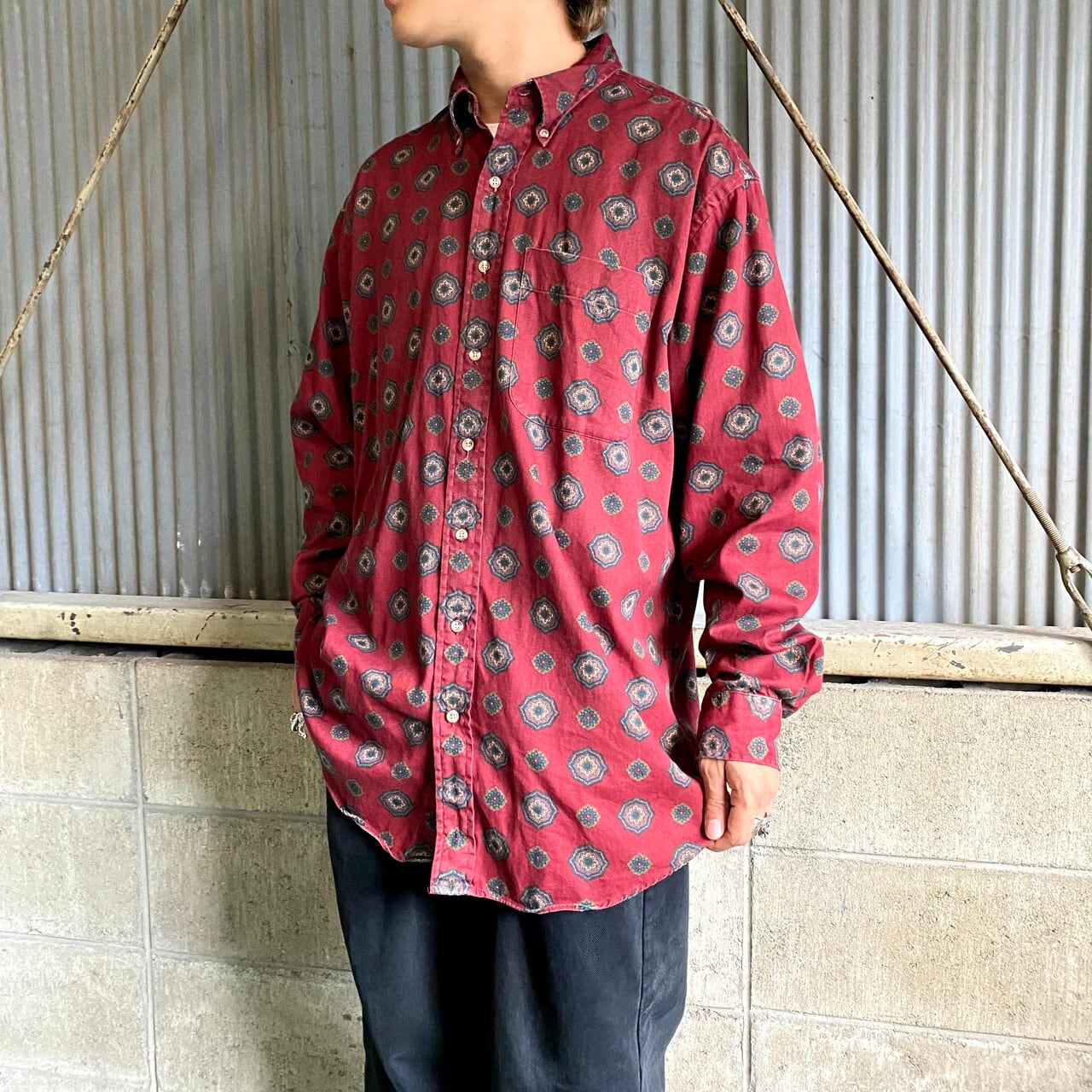 90s vintage 長袖　柄シャツ　イタリア製　メンズ　M 　A7