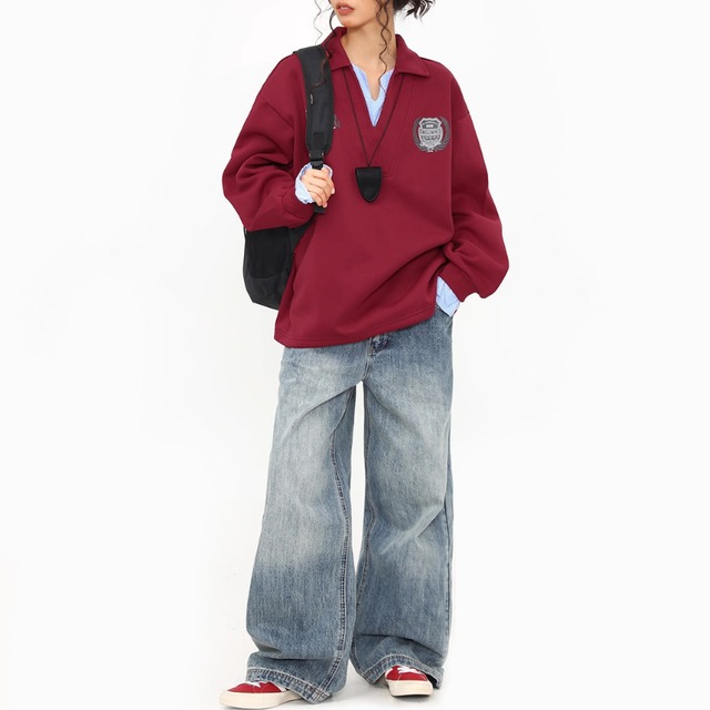 fake two-piece college polo sweatshirt　フェイクツーピースカレッジポロスウェット　J1532