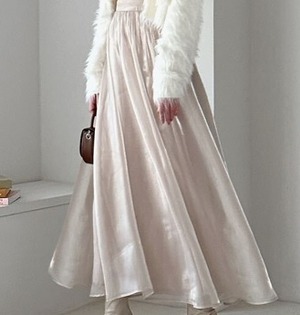 ★送料無料★M(9号)☆光沢シフォンロング丈フレア－スカ－ト [SKN9684]