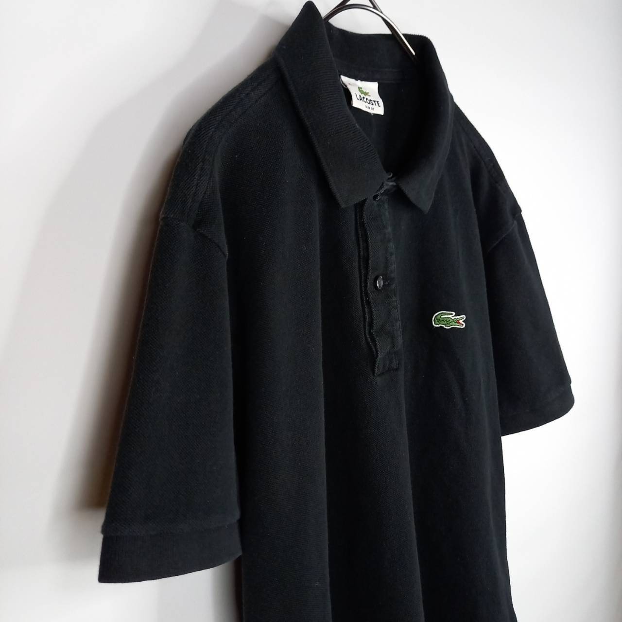 ラコステ　ポロシャツ　半袖　L1212　刺繍ロゴ　シェル　ユーロ古着　ブラック　M