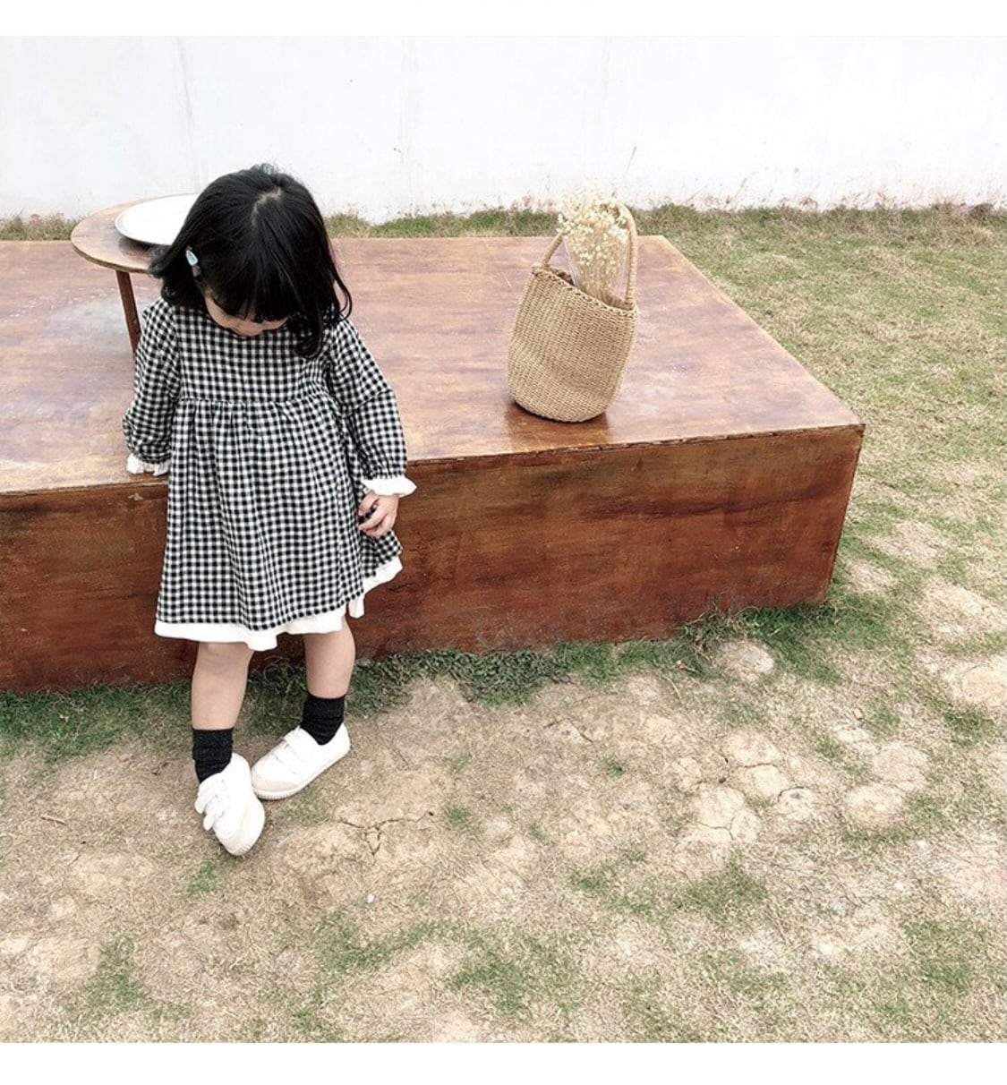 【即納】サイドデザインチェックワンピース》》》》》》》》》海外子供服 ワンピース プチプラ インポート 女の子 キッズ ガール 韓国子供服