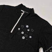 Black&White ブラックアンドホワイト ブラック&ホワイト 花柄刺繍 ハーフジップ 半袖 シャツ サイズ 1 /ブラック/レディース/日本製