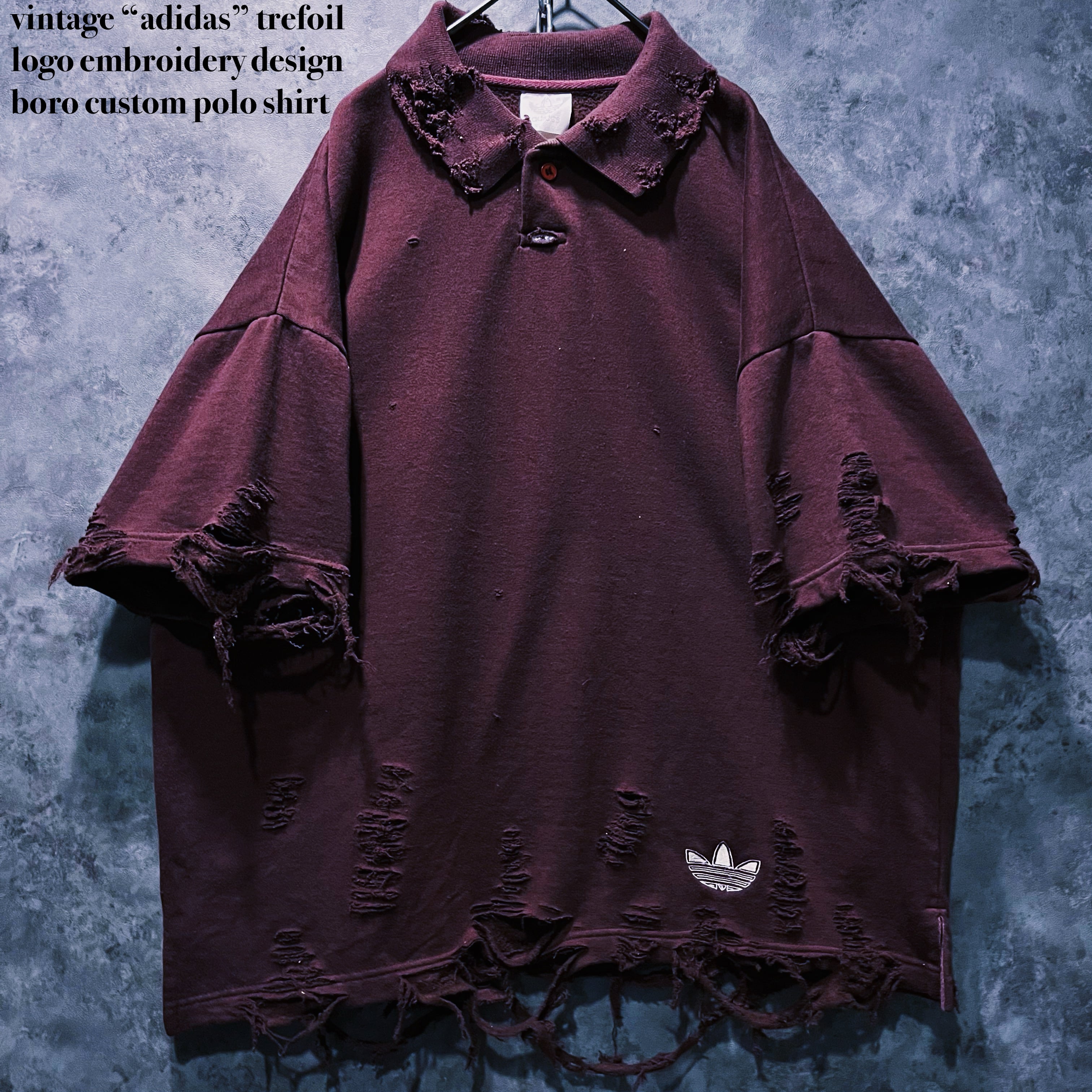 【doppio】vintage “adidas” trefoil logo embroidery design boro custom polo shirt