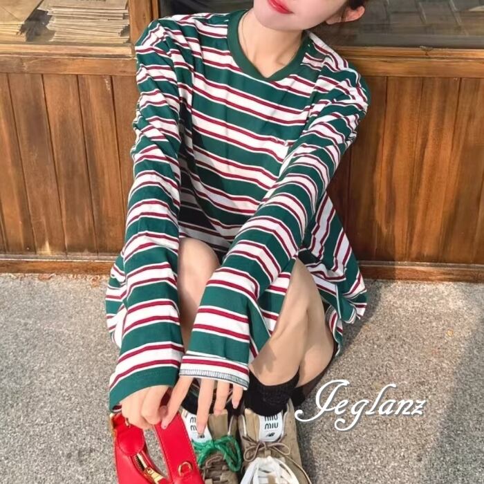 マルチ ボーダー デザイン Tシャツ ロンT ユニセックス ♪(MD628)γα