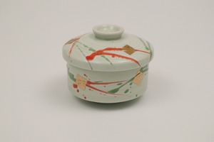クリーム釉赤ヒワシブキ金箔　平蒸碗