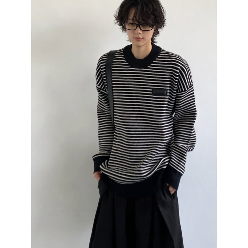 jiwuusクルーネックストライプニットセーター