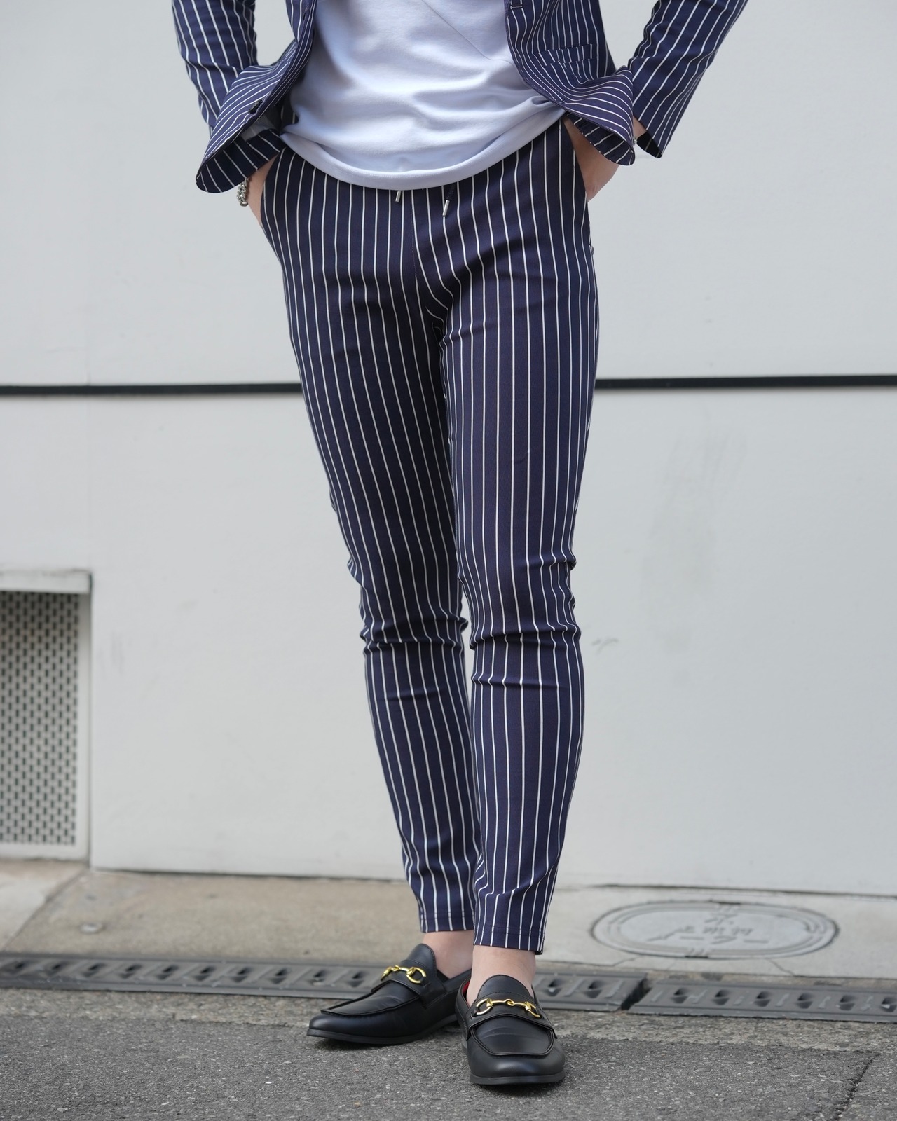 LUXURY STRIPE PANTS NAVY【BEL25-001B】