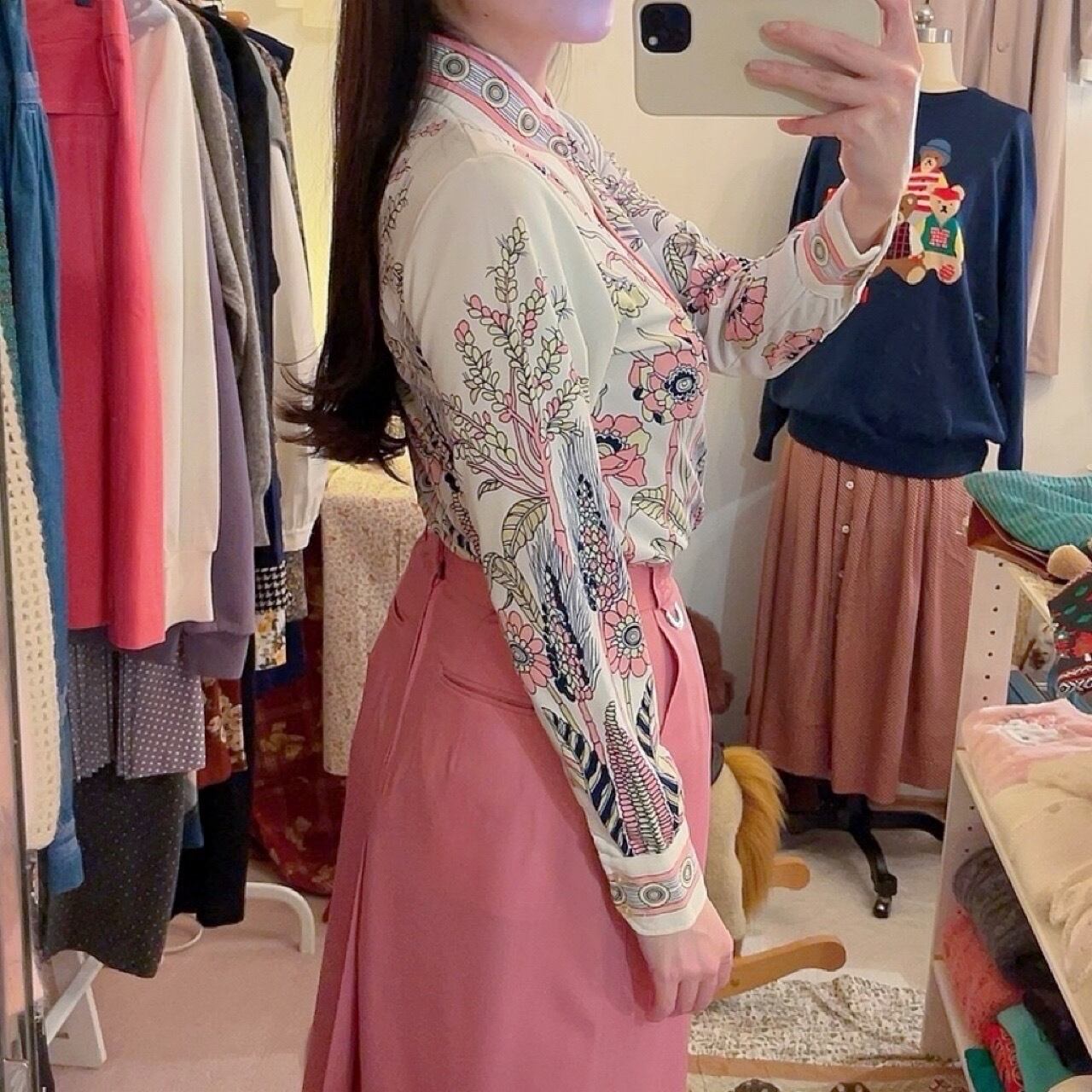 pink yellow botanical blouse