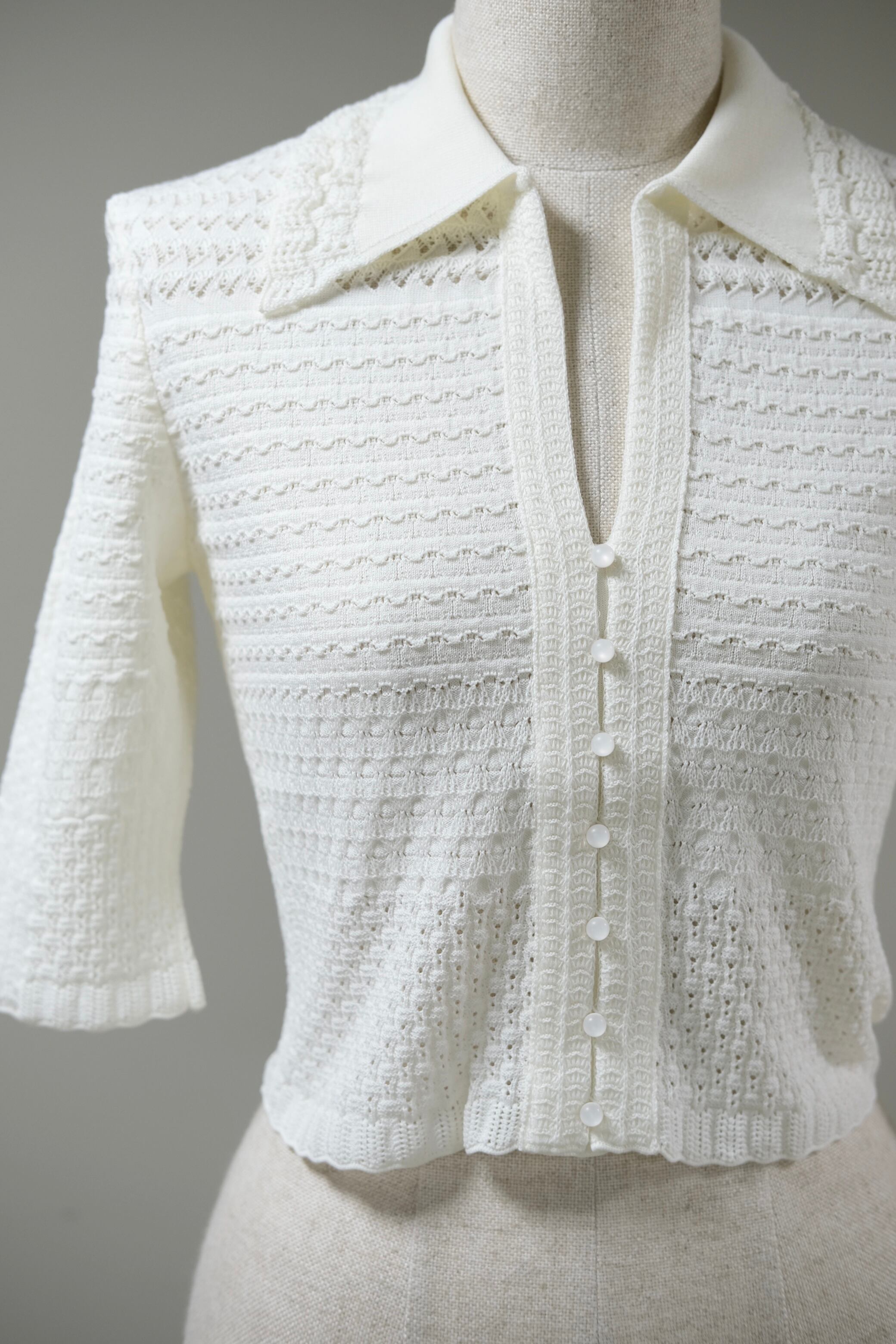 Mame Kurogouchi】Lace Knitted Top - white - | Pay ID