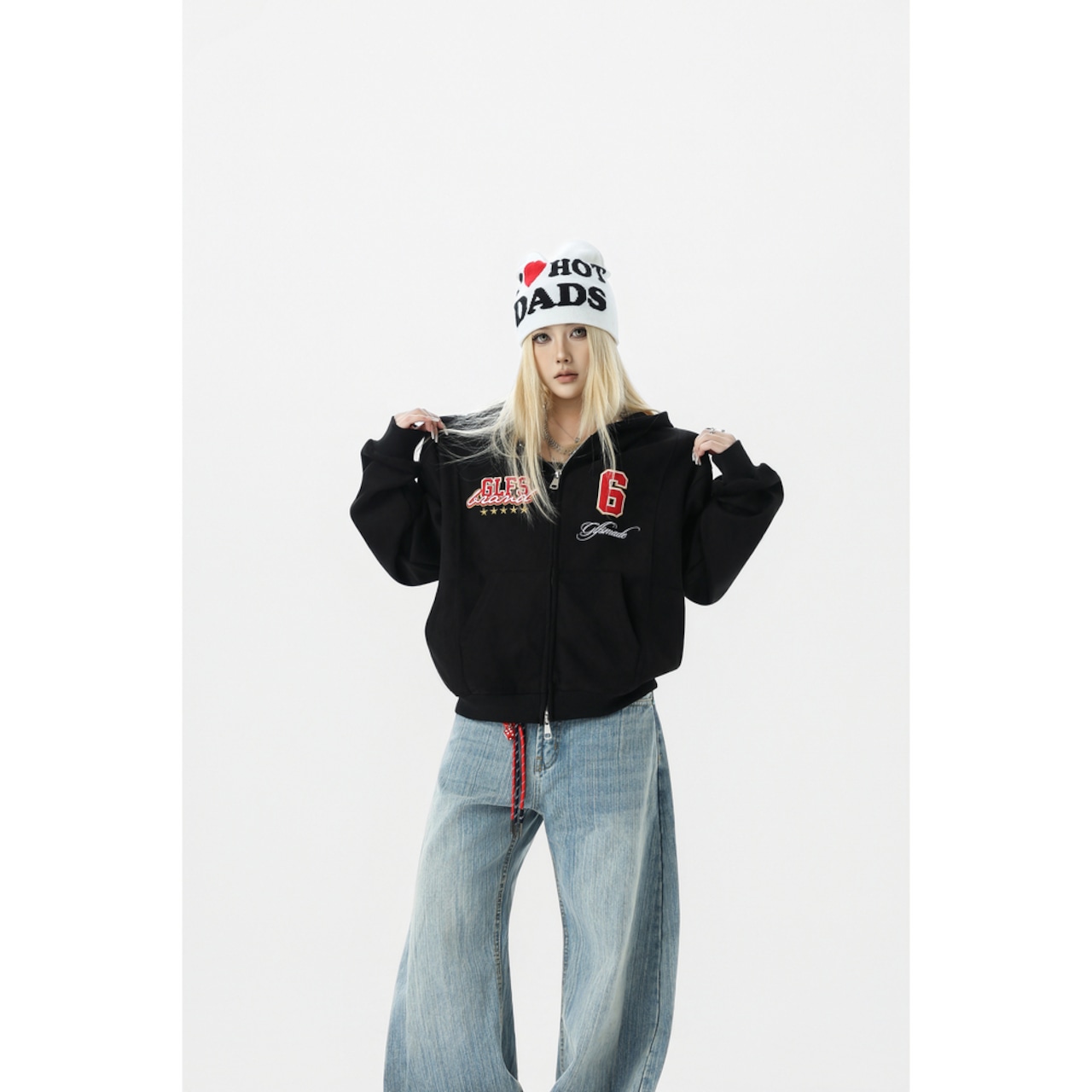 ストリート GLFS刺繍スエードジップパーカー T1837