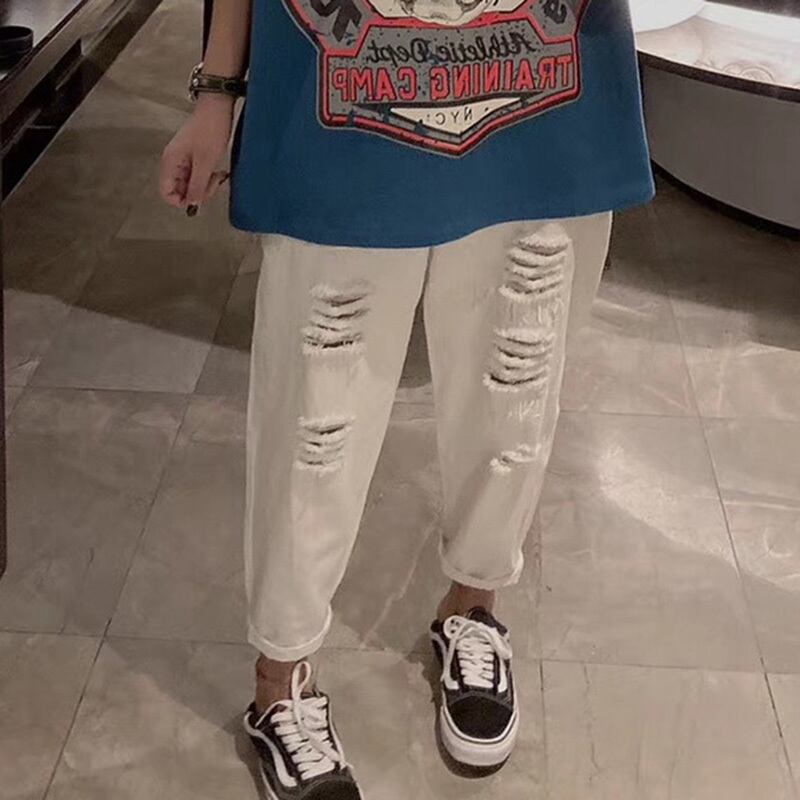 ジーンズ ハイウェストウェストスプリングAラインパンツ ルーズ薄手 大きめサイズ 春物 ミックスインファッション56974189998