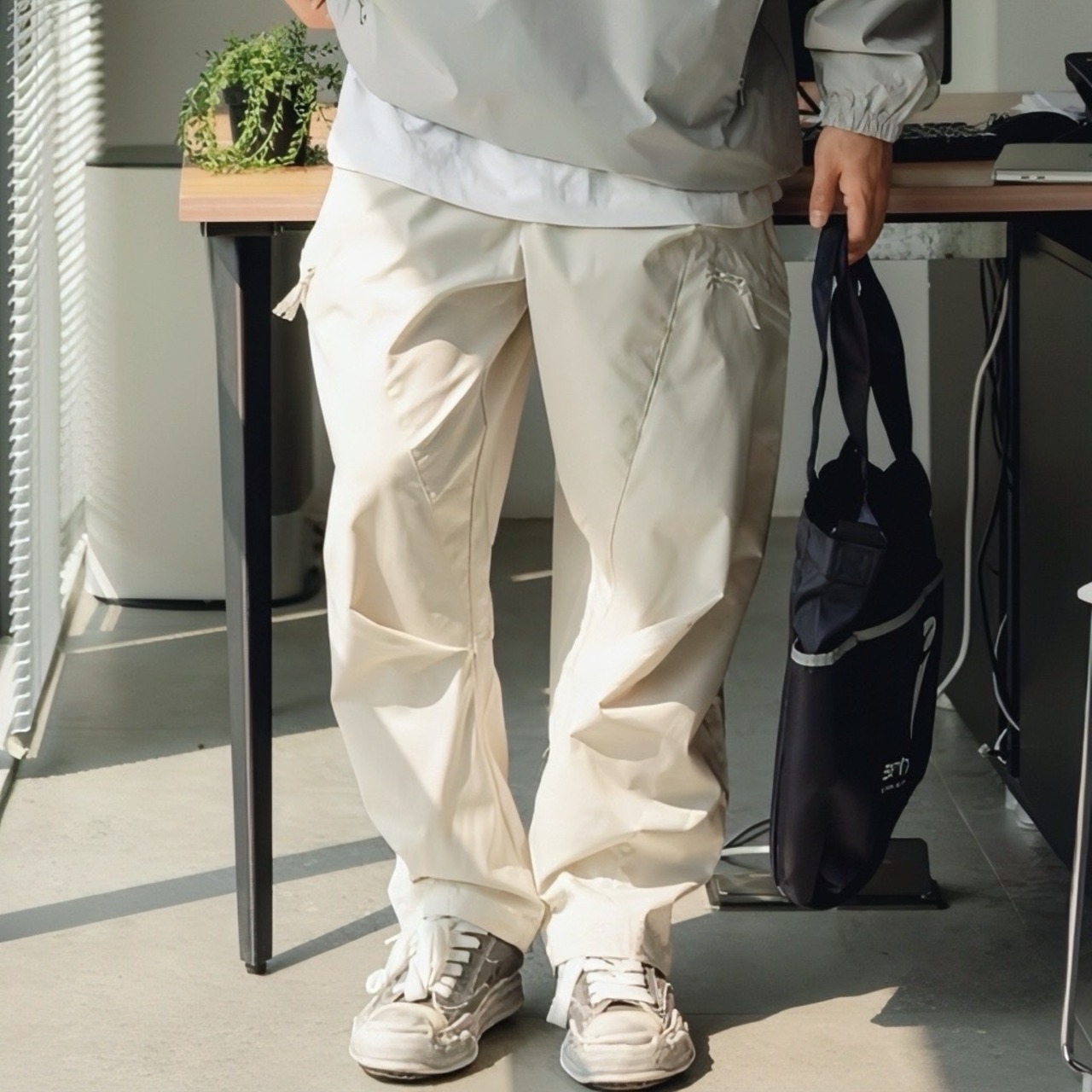 Waist elastic tapered cropped pants 0203 - 1