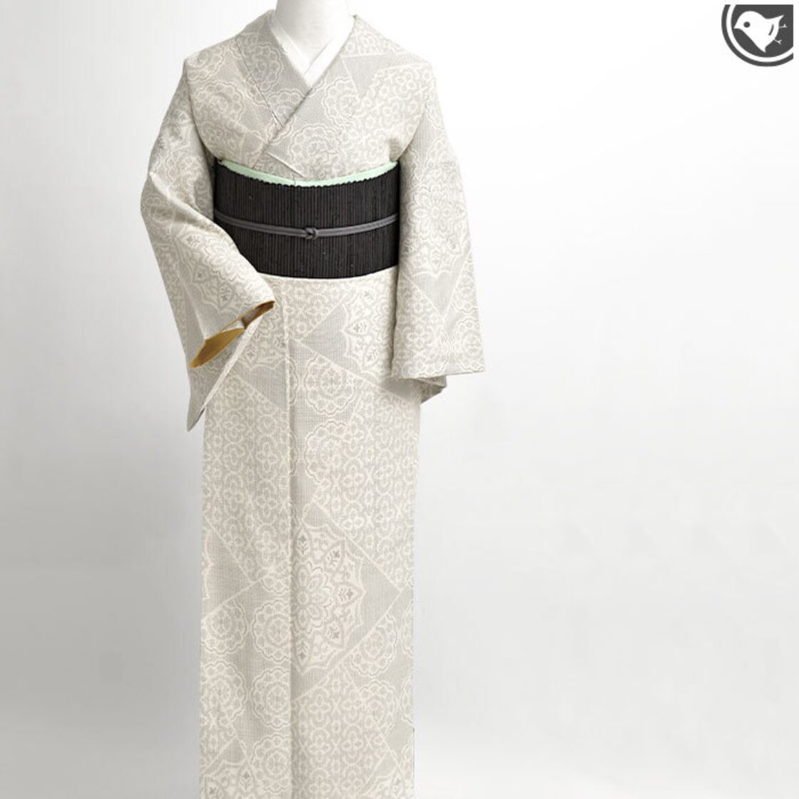 お仕立て上がり『桐生絞』九寸名古屋帯□白地片寄せ菱◇正絹着物◇nNS5  