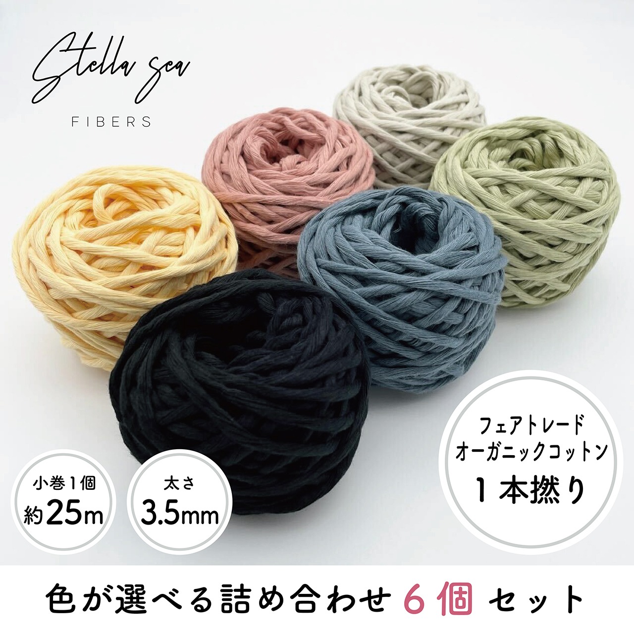 【選べる6色】ミニ小巻セット｜1本撚り（3.5mm・55g×6個）
