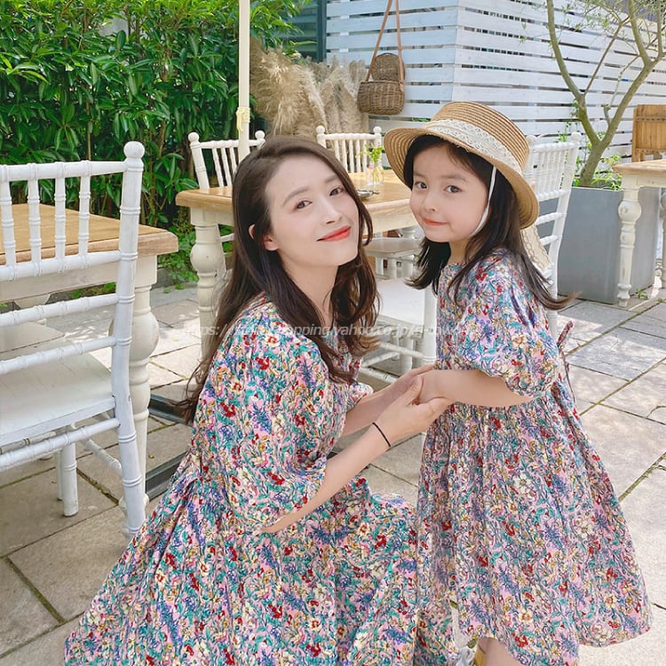 90㎝-130㎝】ワンピース 花柄(ママサイズ有) 全2色 韓国版 韓国子供服