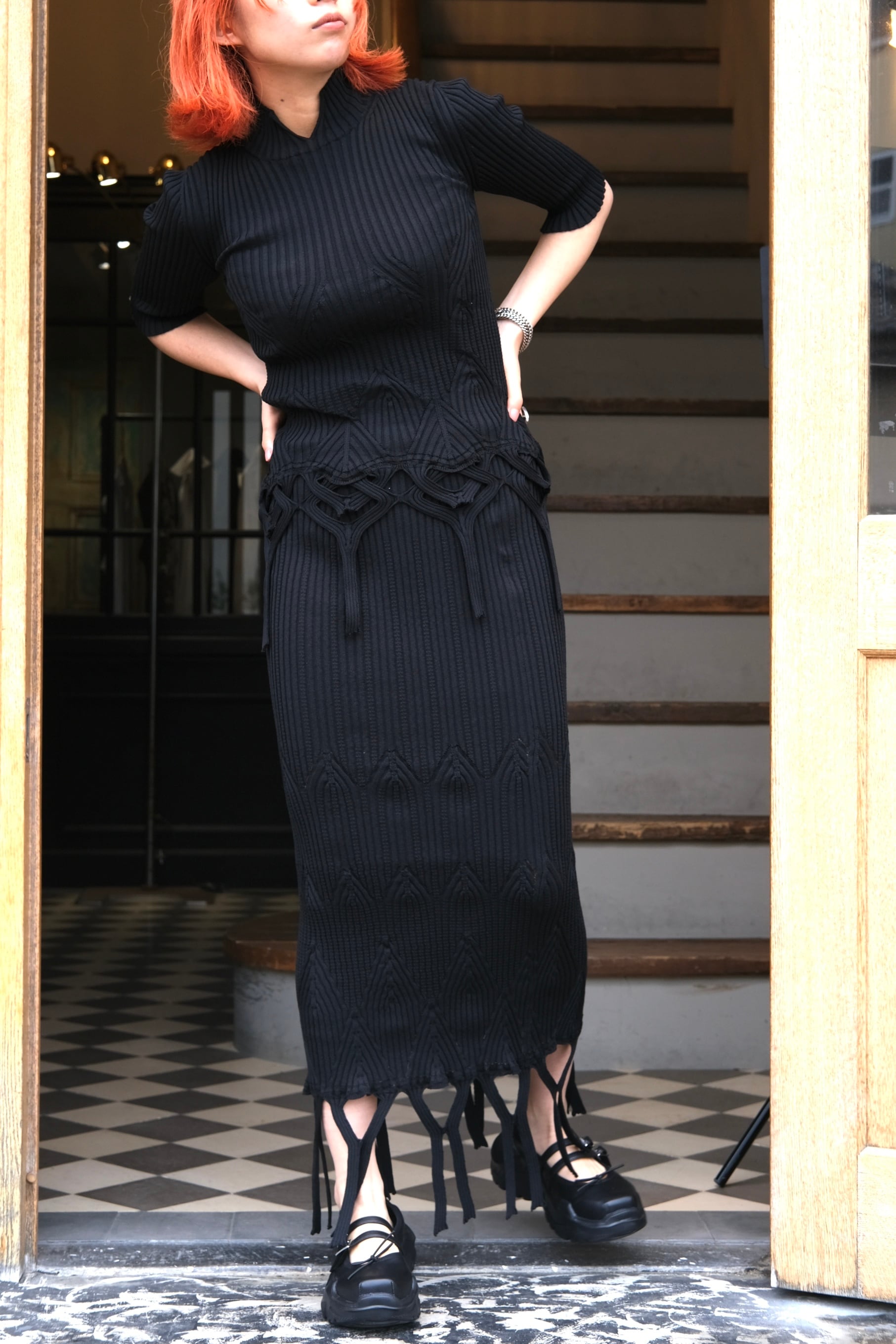 Mame Kurogouchi】Basket Weave Detailed Knitted Top | loop Mame Kurogouchi】Basket Weave Detailed Knitted Top | loop