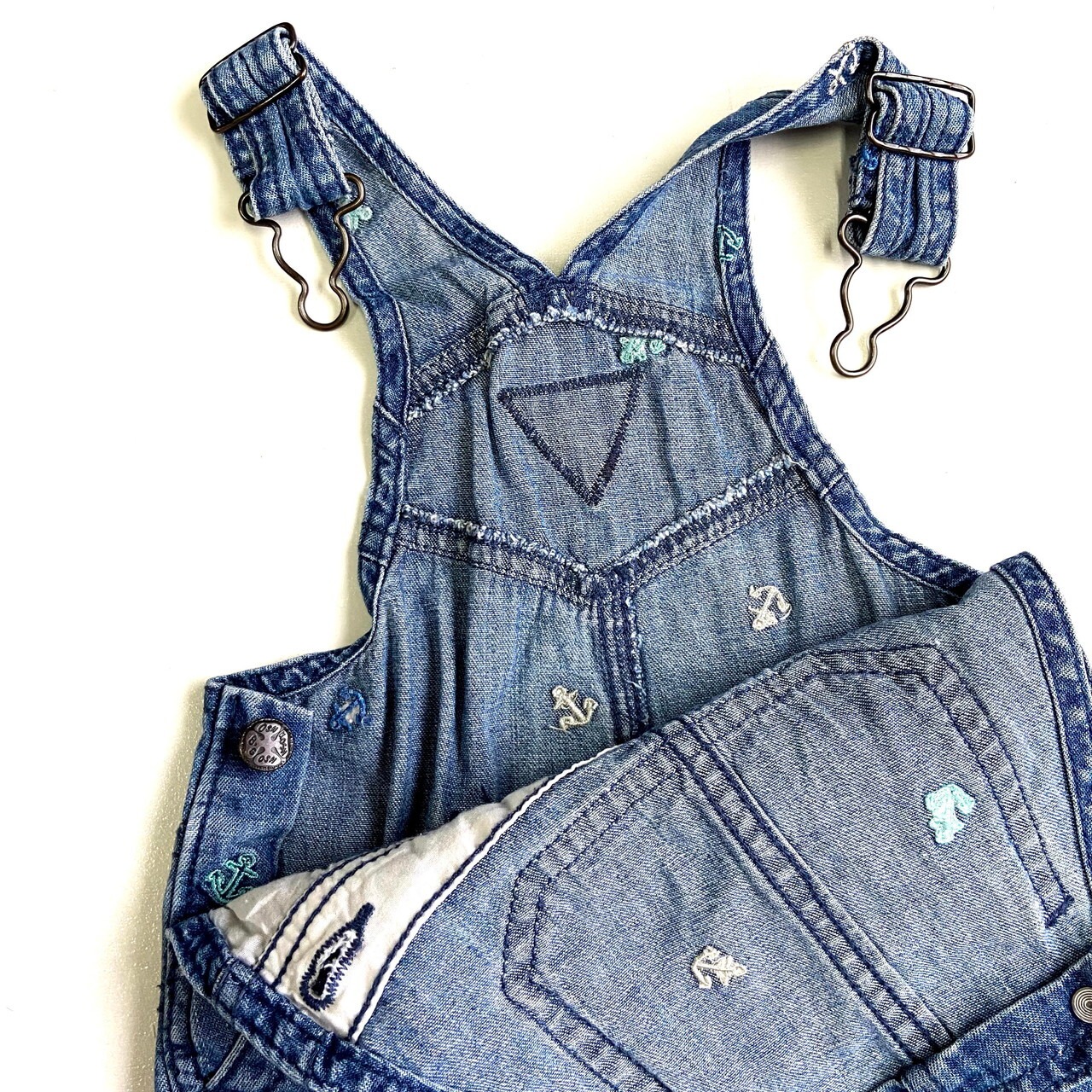 kids】オシュコシュ イカリ 総柄 刺繍 デニム オーバーオール キッズ12  