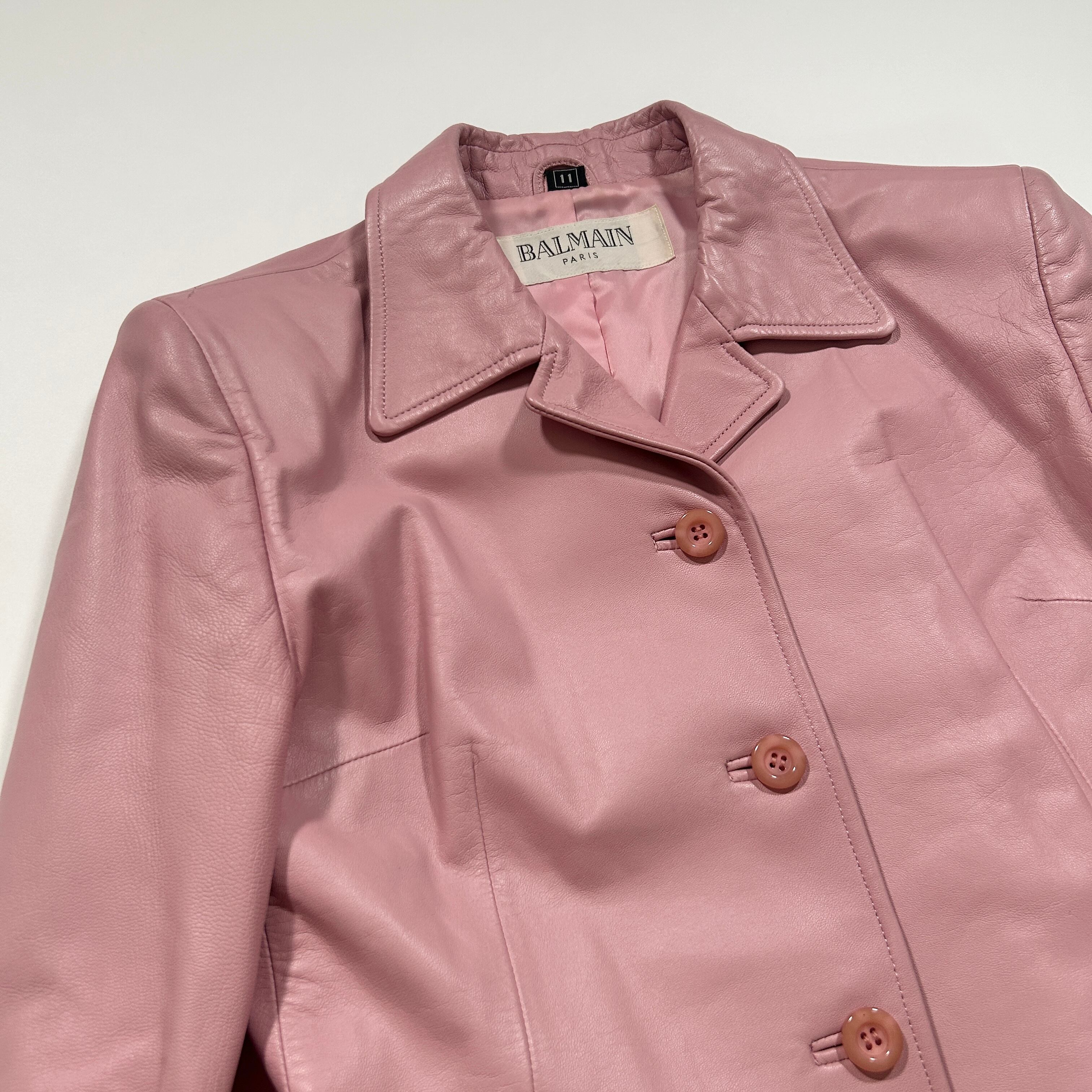 バルマン レザーショートジャケット 羊革 ピンクベージュ 11号サイズ