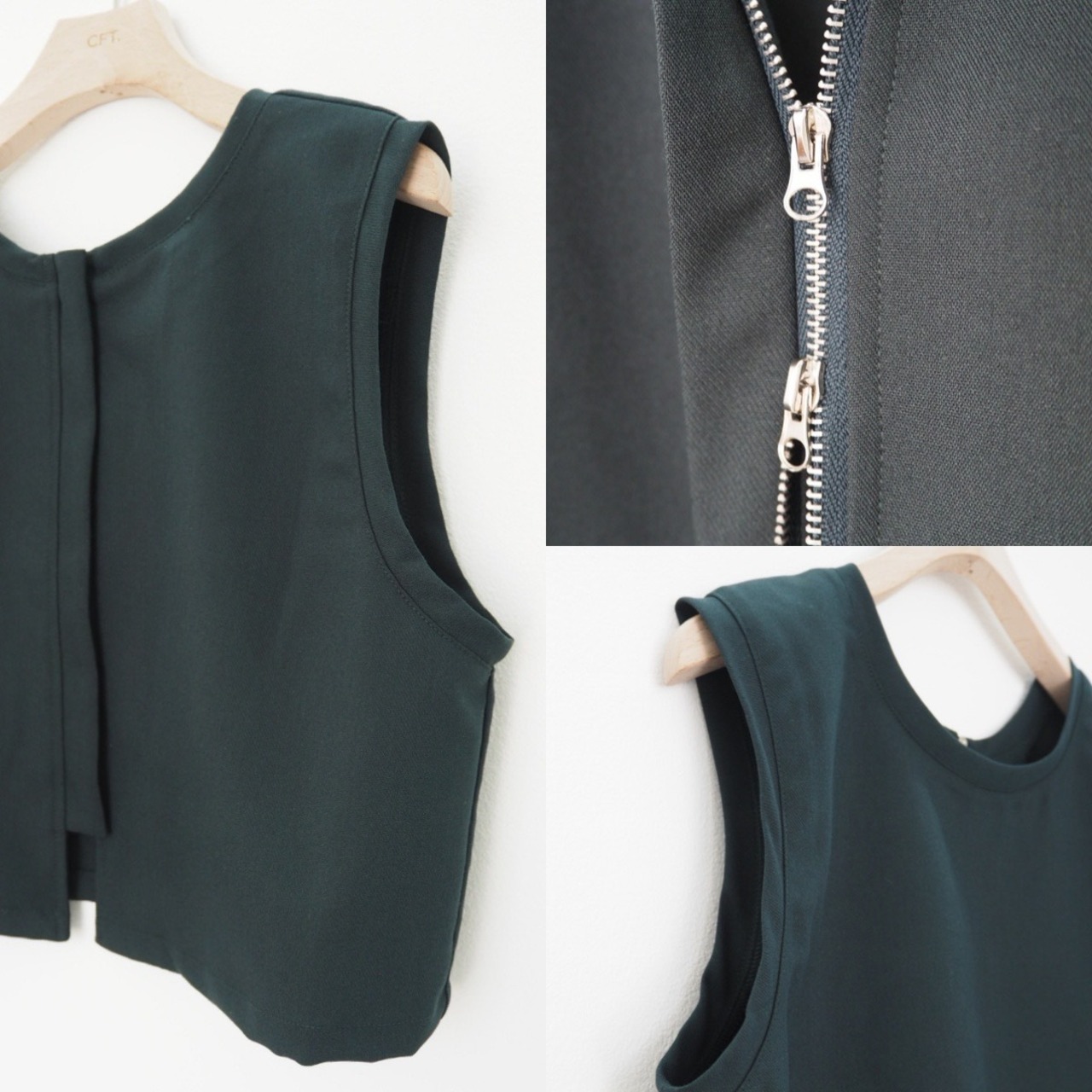 double zip 2way short vest/green