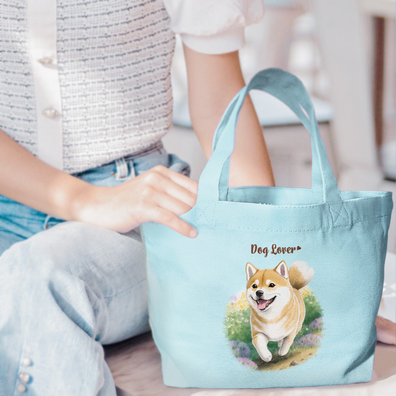 専用　ハンドメイド　刺繍　うちのおじさん　柴犬　ミニトートバッグ　うちの子 自然に囲まれた 柴犬 】 ミニキャンバス トートバッグ 犬 ペット うち