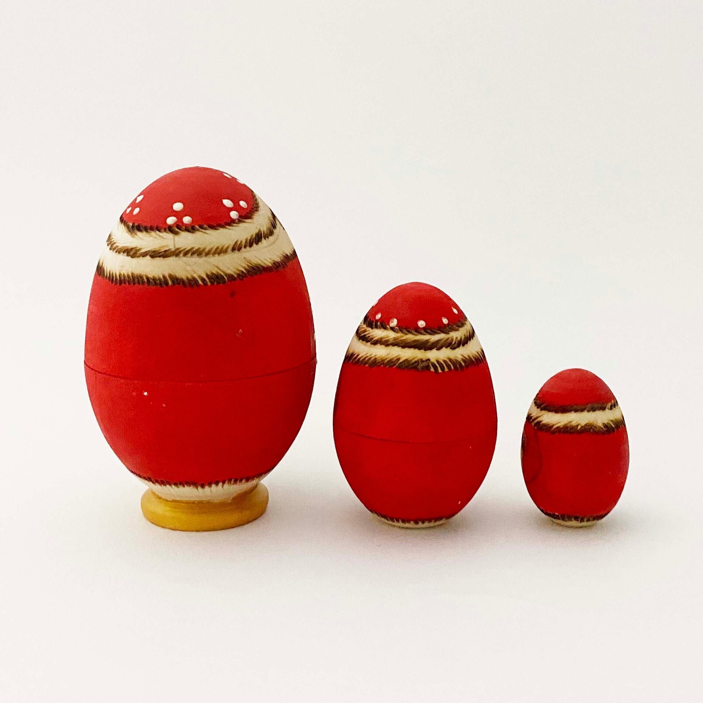 サンタ 焼ごて描彩マトリョーシカ(卵型3個組)