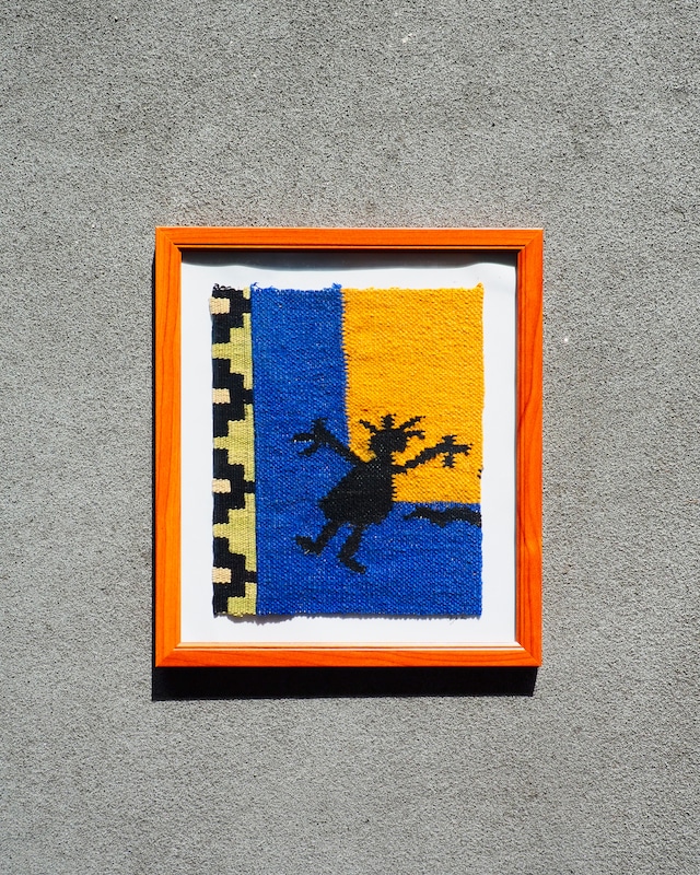Framed Kilim Art Featuring Geometric Patterns and Human Figures