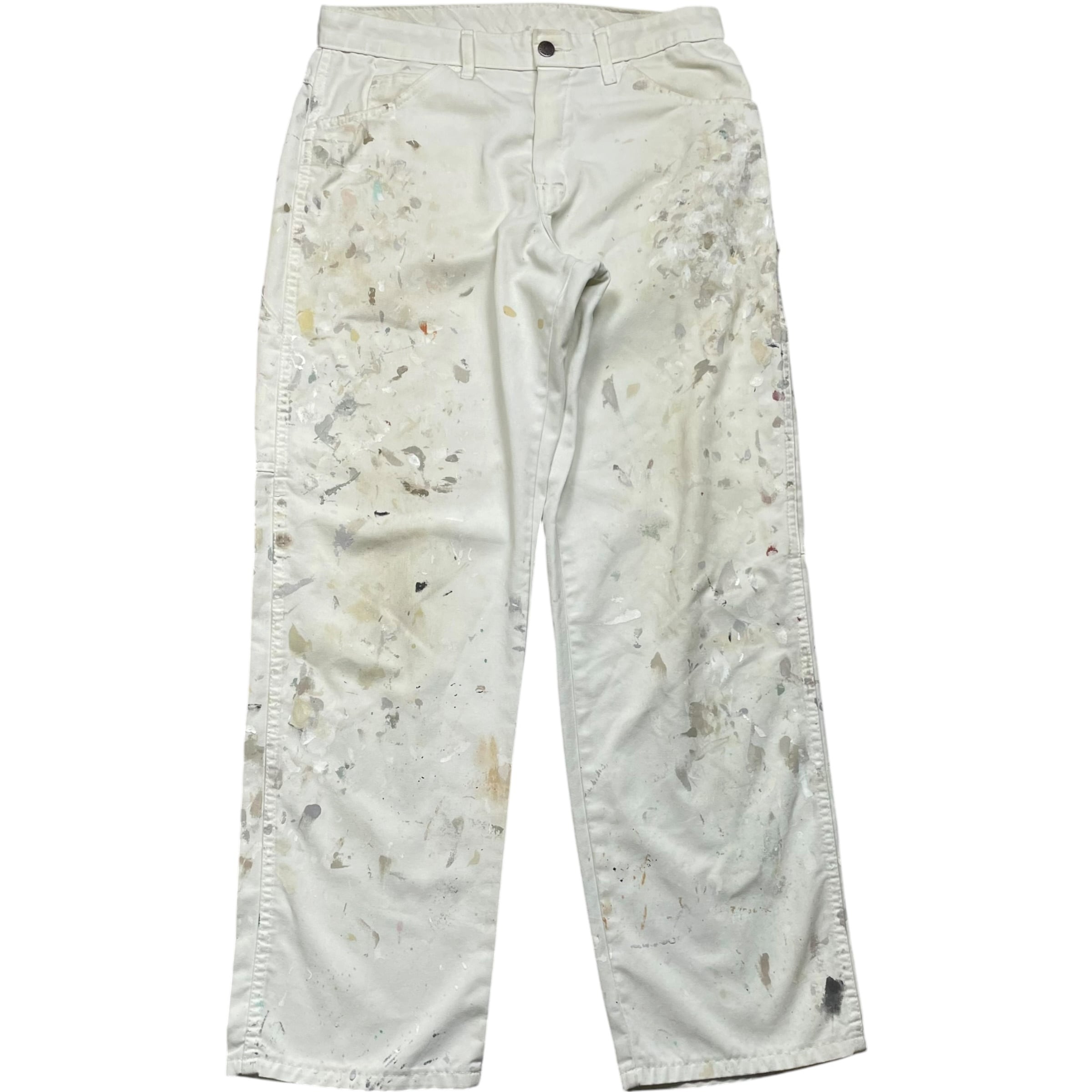 《実寸 W32 L30》 Dickies ディッキーズ ペインターパンツ ワークパンツ ホワイト ペイント ワンポイントロゴ no.10293