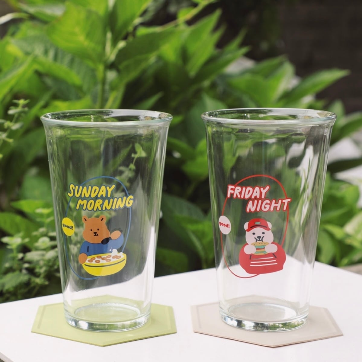 【2個セット】retro character cup set 500ml / レトロ キャラクター コップ セット ベア ガラス 韓国雑貨