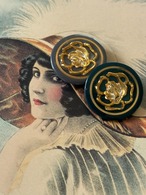 Japanese Vintage ヴィンテージボタン Rose 薔薇 グリーン/グレー 22mm アクセサリーパーツ 装飾材