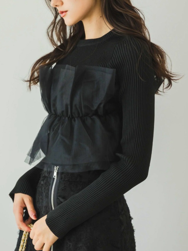 3colors ：：Layered Tulle Knit Top