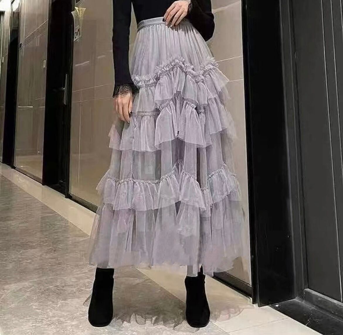 2color / フリルチュールスカート