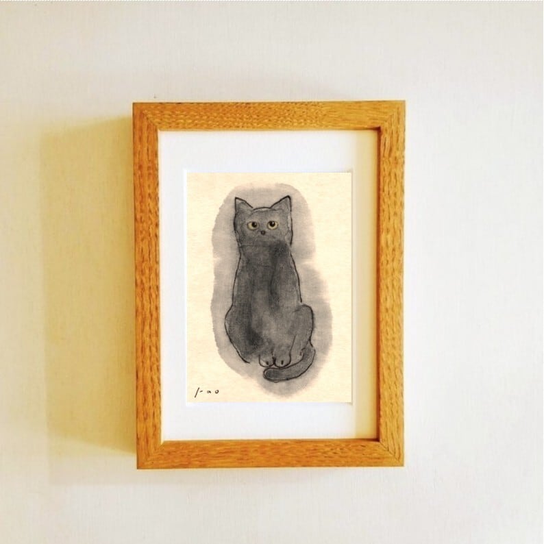 猫のイラスト｜原画「のんきな猫」※木製額縁入り（10×10㎝フレーム