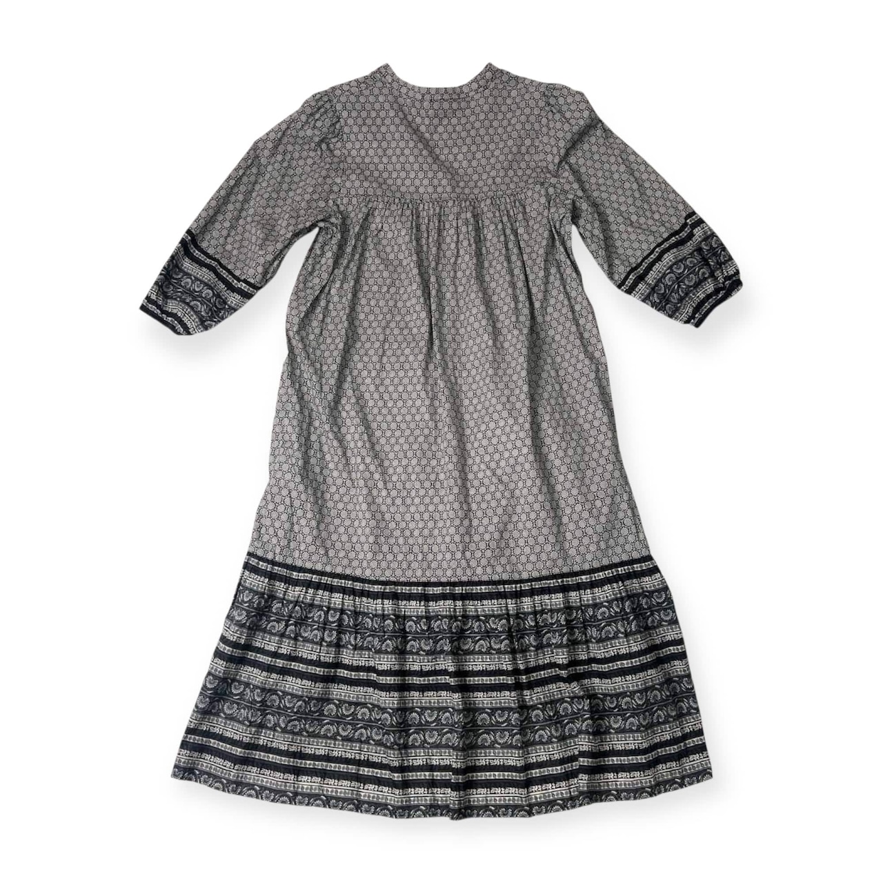 UNIQLO × ANNA SUI ユニクロ アナスイ フローラル 総柄 スキッパー 長袖 ワンピース M/ブラック×ホワイト ゆったりめ レディース