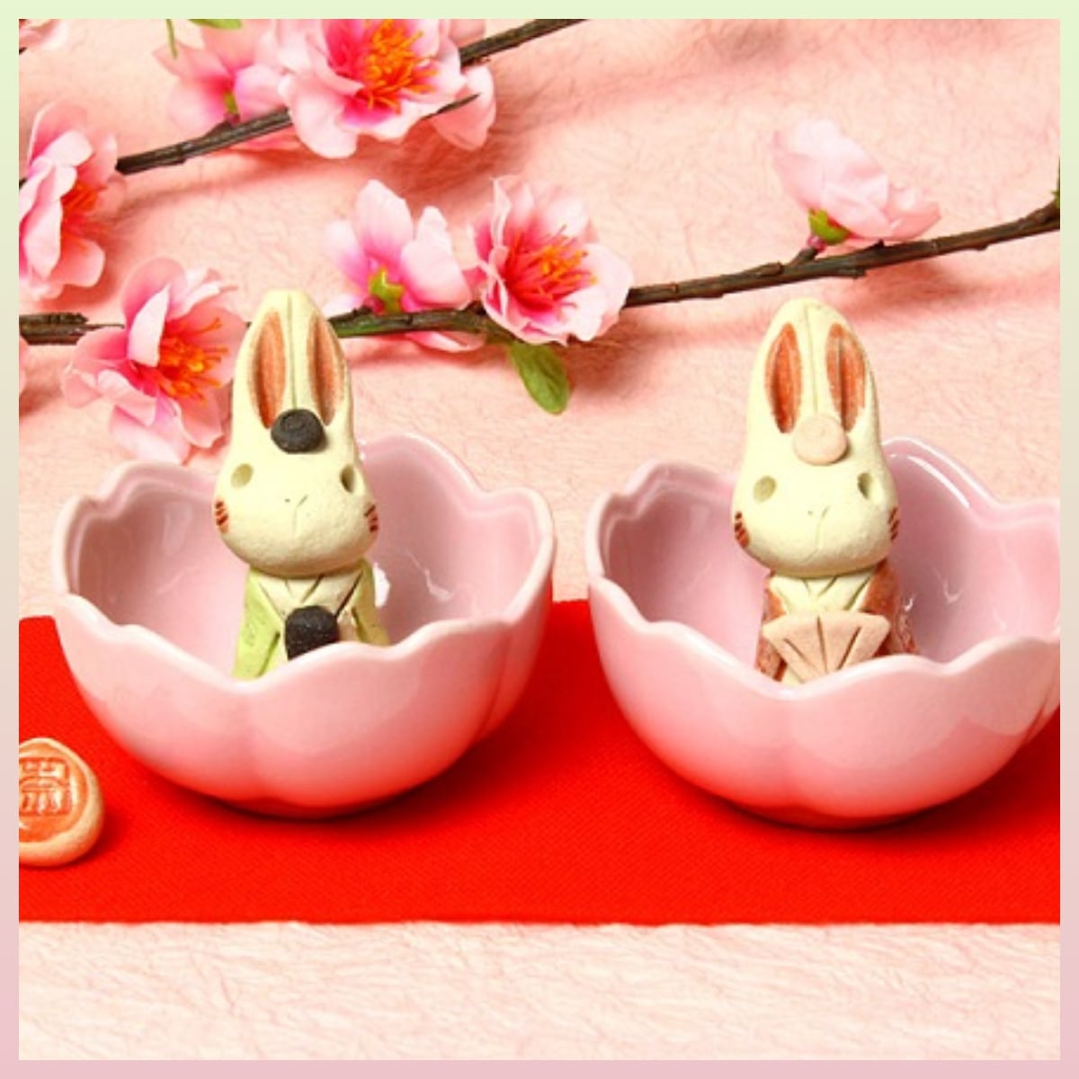 奈の花窯桜花うさぎ雛毛せん付 お雛様 | うさぎセレクトショップ森音