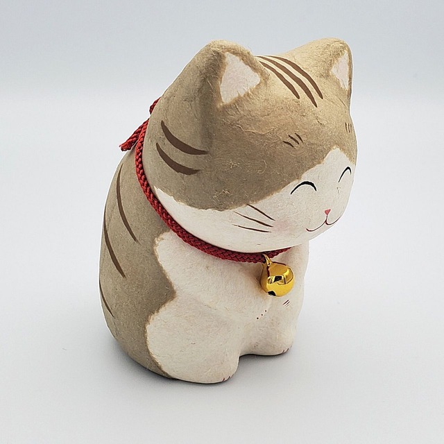 ちぎり和紙のほっこりおじぎ猫(グレー)