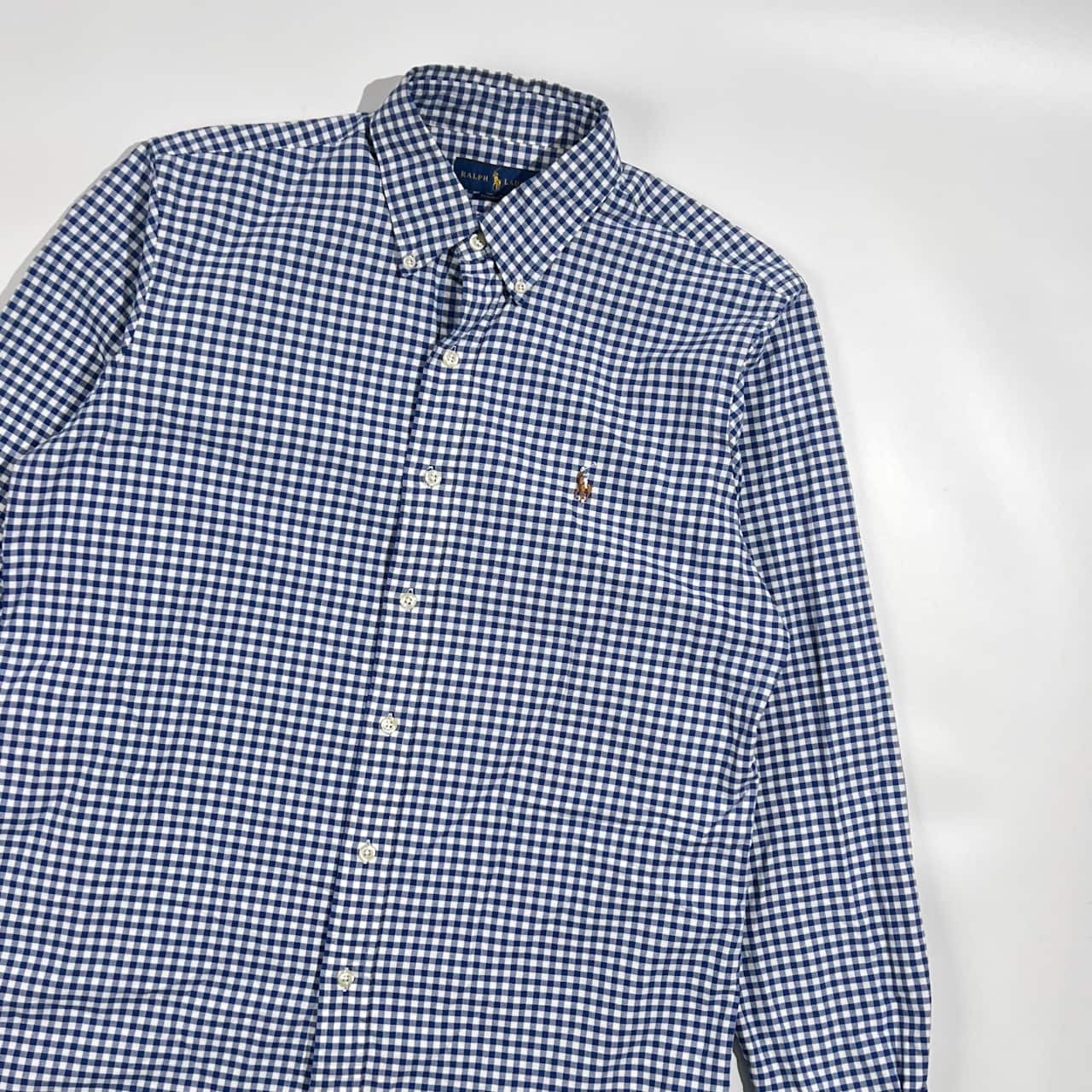 RALPH LAUREN ラルフローレン CLASSIC FIT ギンガムチェック オックスフォード BD ボタンダウン 長袖シャツ M/ブルー メンズ
