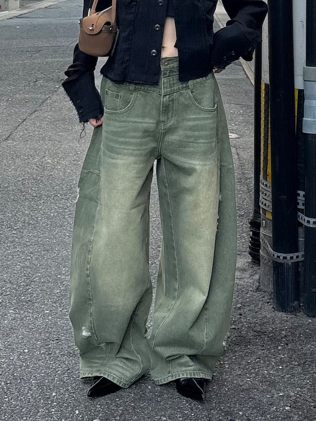 【26AW | WOMEN】Feng Chen Wang フェンチェンワン / パンツ / Green Washed Denim Pants  FUF22TR33